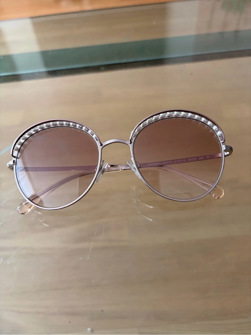 CHANEL Rose Gold Round Sunglasses with Pearl embellishments. Amazing condition.